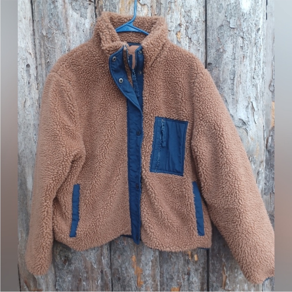 Abercrombie & Fitch Brown Teddy Jacket with Blue Accents